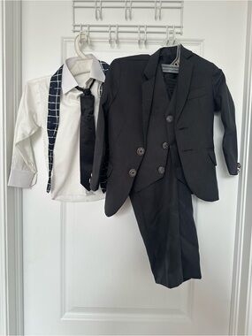 Boys’ 5–6 Year Formal 3-Piece Suit Set – Includes Shirt & 2 Ties